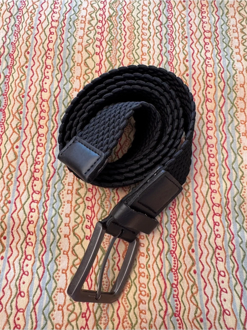 Mens Black Braided Elastic Stretch Belt L 38-40 Dominican Republic possibly Izod